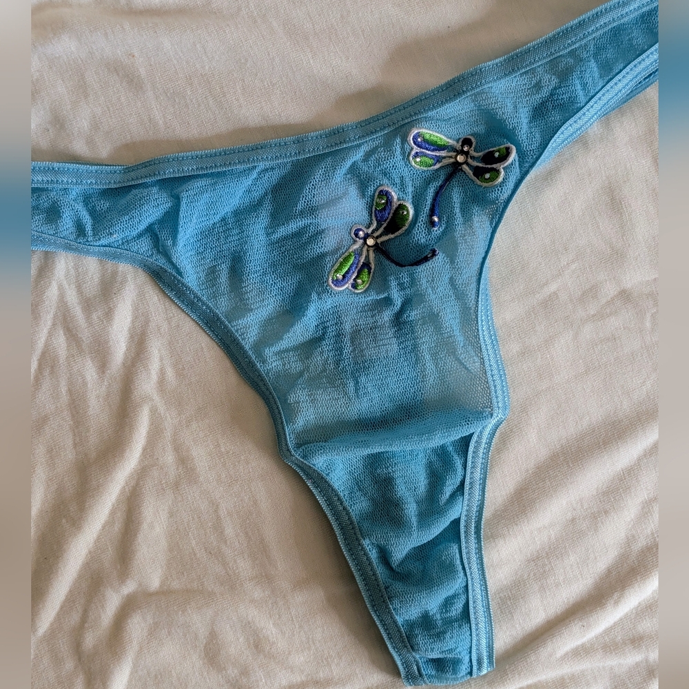 Vintage Victoria's Secret Blue Dragonfly Thong Panty S